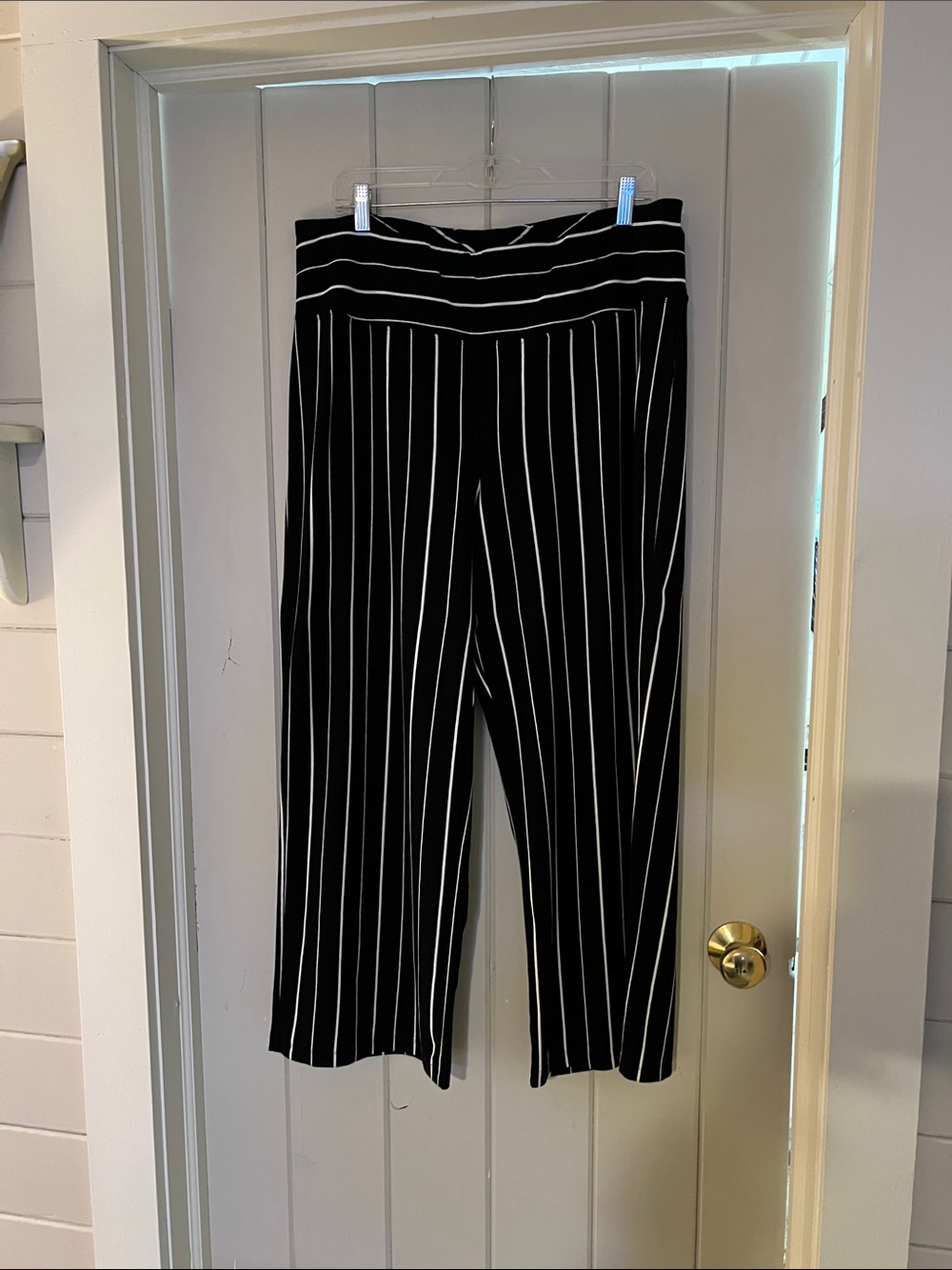 Habitat Black Wide-Leg Pants with White Pinstripes